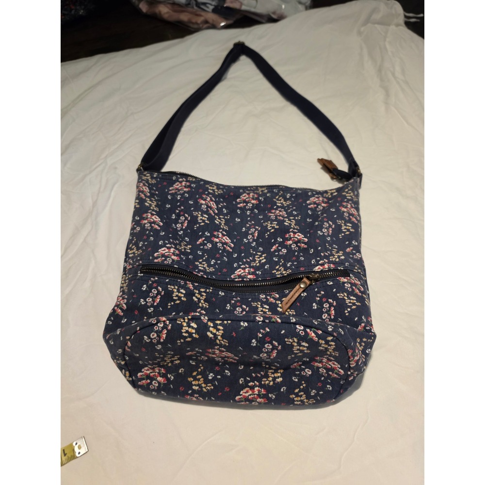 FatFace Navy Blue Floral Canvas Crossbody Bag Adjustable Strap Front Zip Pocket
